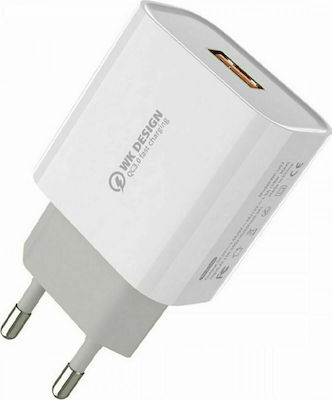 WK Φορτιστής Χωρίς Καλώδιο με Θύρα USB-A 18W Quick Charge 3.0 Λευκός